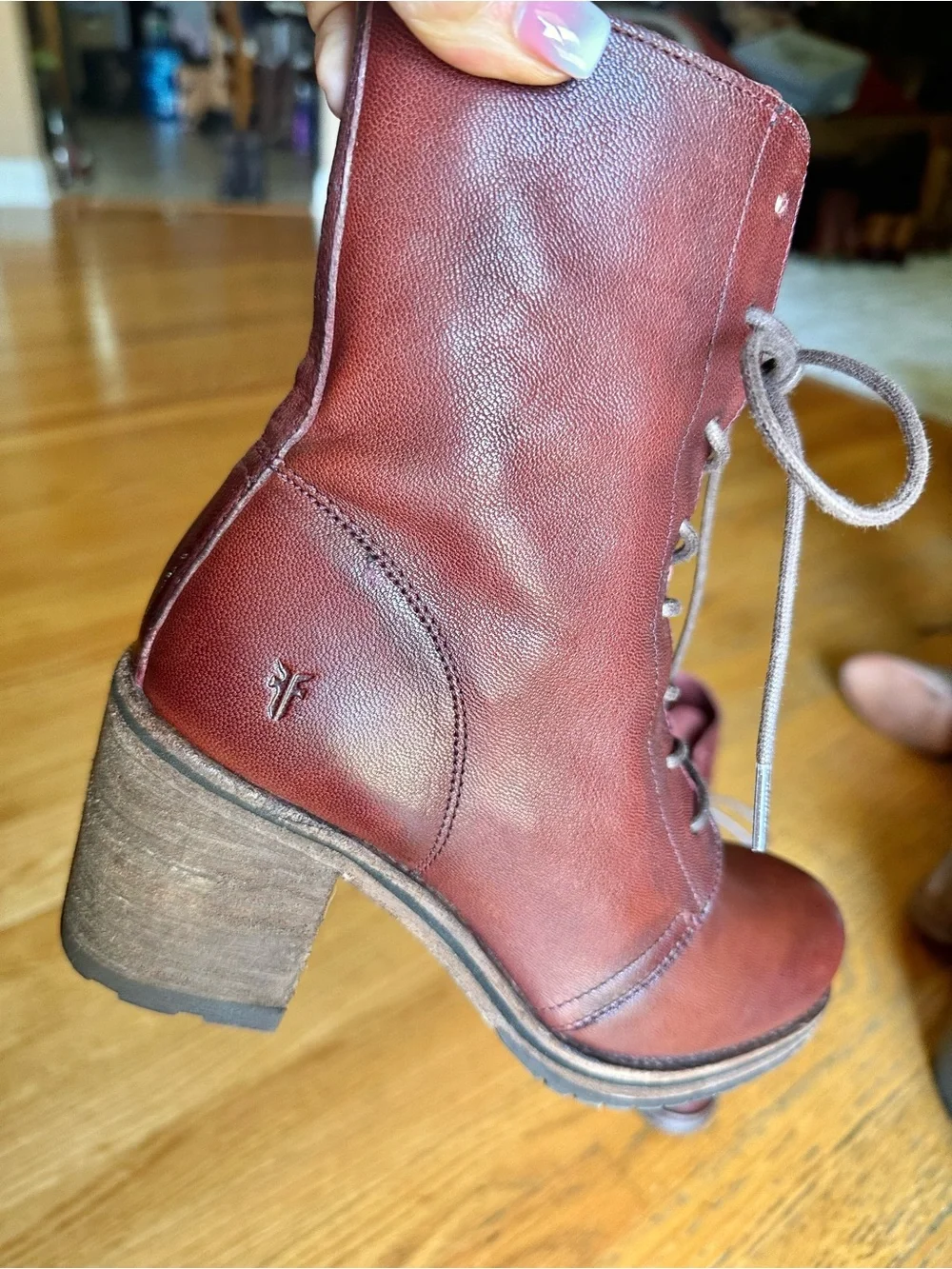FRYE KAREN Lace-Up Leather Ankle Boots -oxblood/burgandy.